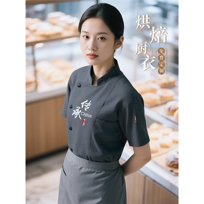 Baking Shop Chef Work Clothes Short-Sleeved Women's Summer Dessert Cake Shop Clothing Catering Hotel Restaurant Kitchen Clothes