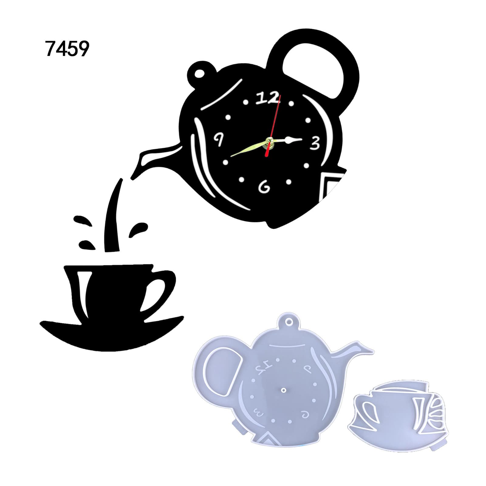 Teapot Clock Resin Mold DIY Kettle Clock Hanging Wall Decor Clock Ornament Silicone Mold