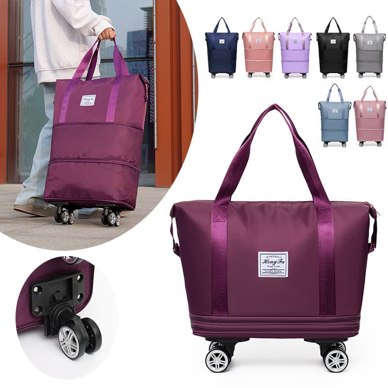 Double-layer Extended Travel Bag Large Capacity Detachable Check-in Luggage Bag with Pulley Dry and Wet Separate Sports Fitness Bag