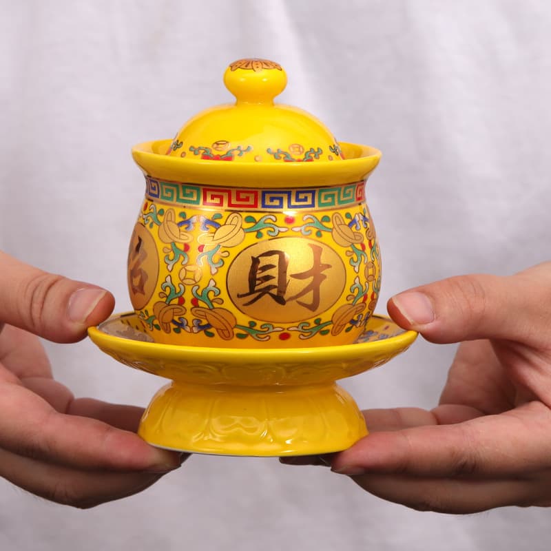 Ceramic Tang-style Water Offering Cup for Buddha, Immortal & Guanyin Use, Holy Water Cup, Home Buddhist Altar Offering Ornament