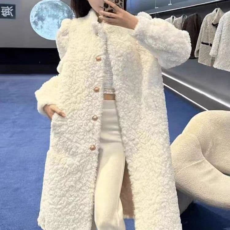 New Style Faux Lamb Fur Coat Women's Thick Mink Fur Leather and Fur One-Piece Loose Winter