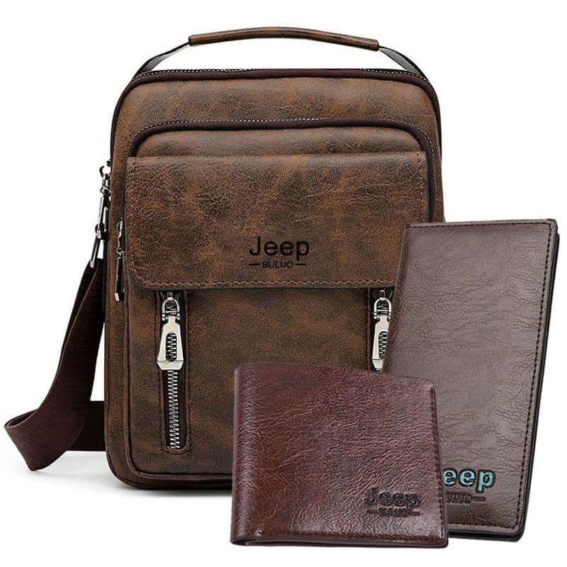 Men's Handbag Vintage Shoulder Bag JEEP Double Zipper Decoration Crossbody Bag for Export to Southeast Asia, Europe, America, and the Middle East