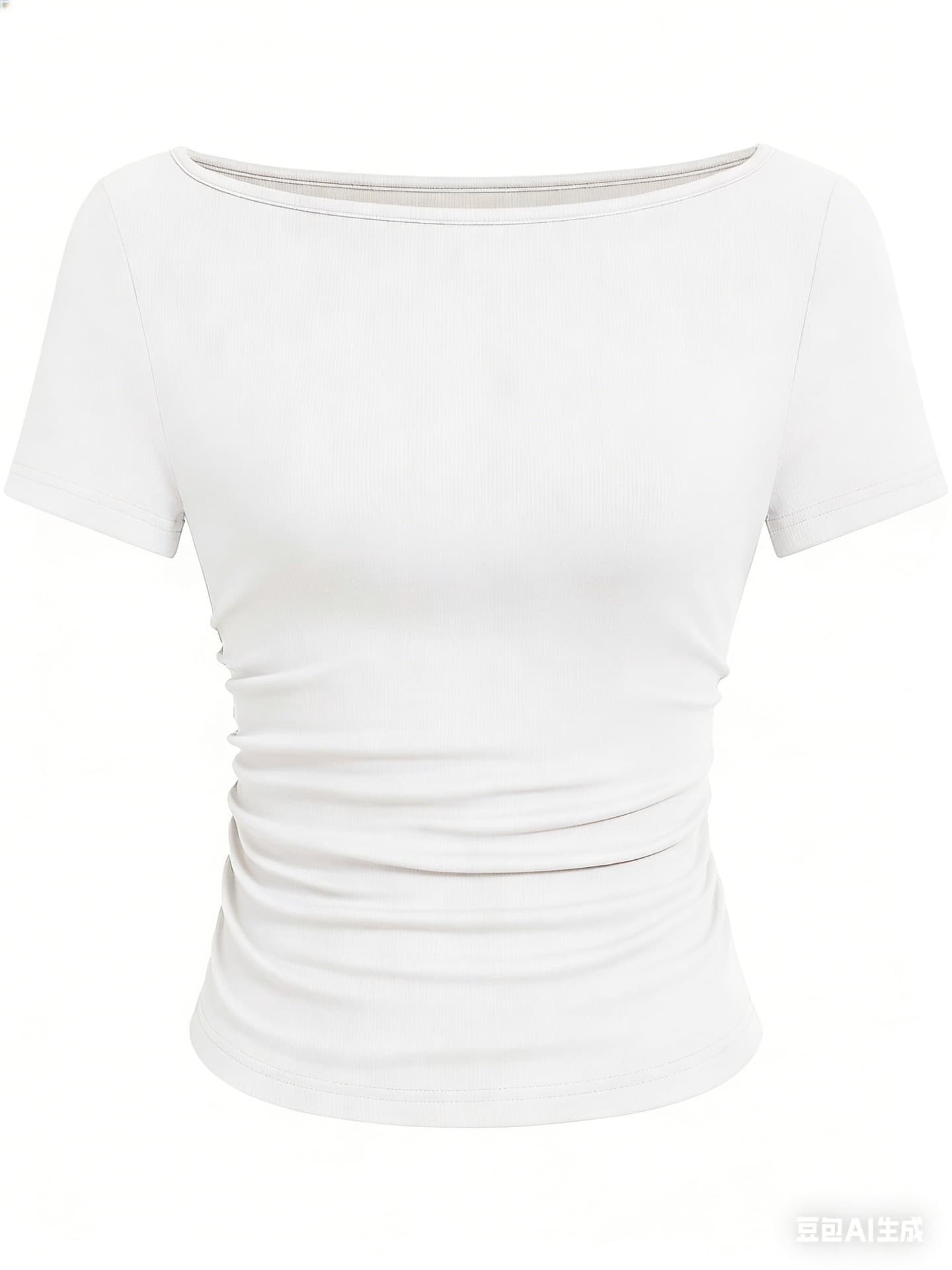 Western American Trendy Solid Color Boat Neck Flared Sleeve T-Shirt for Women 2025 Fall Slim Fit Pleated Figure-Flattering Long Sleeve Top