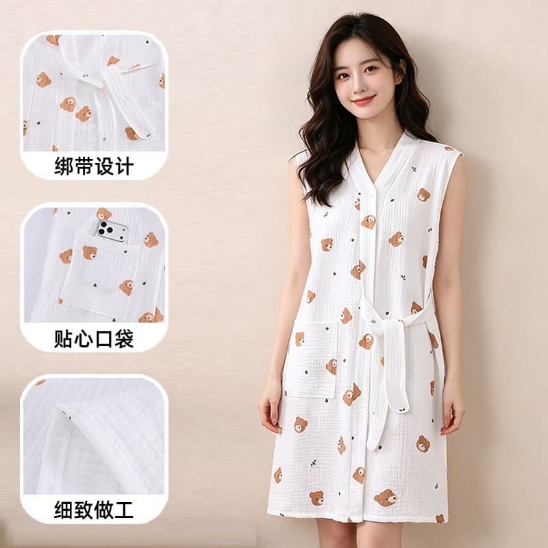 Women's bathrobe pure cotton summer thin gauze adult cotton gauze cool quick drying breathable loose wearable home clothes bathrobe