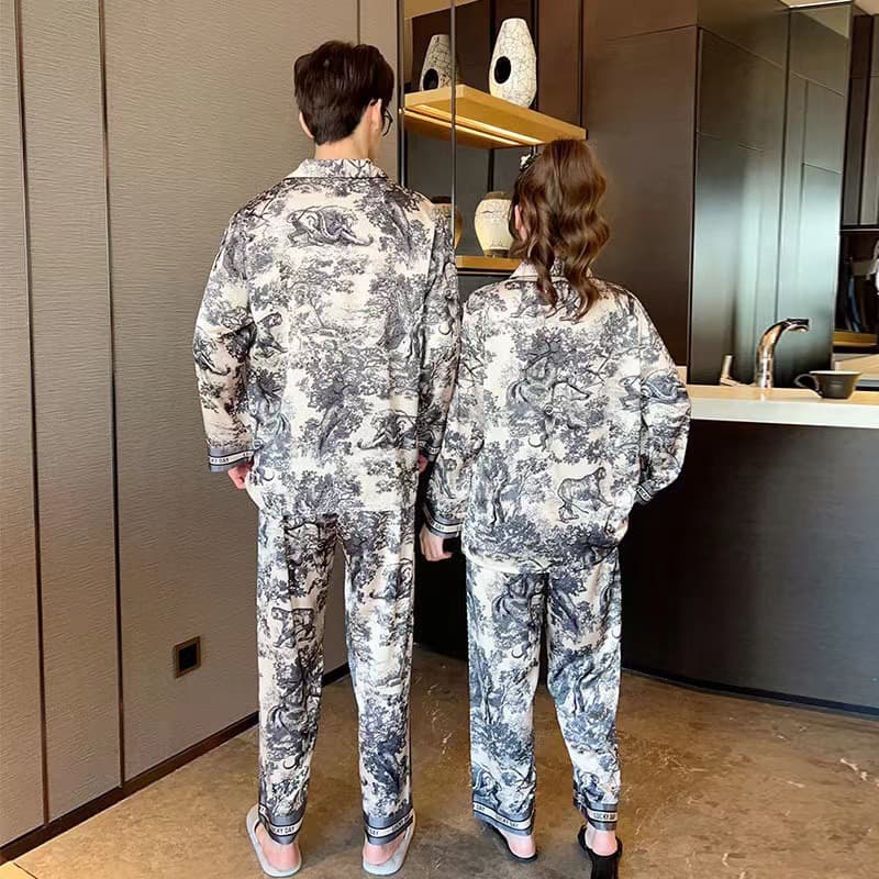 D's Ogo Custom Ink Jungle Ice Silk Pajamas for Women and Men, Yujie Spring/Autumn Fashion Cool Sensual Couple Homewear Set