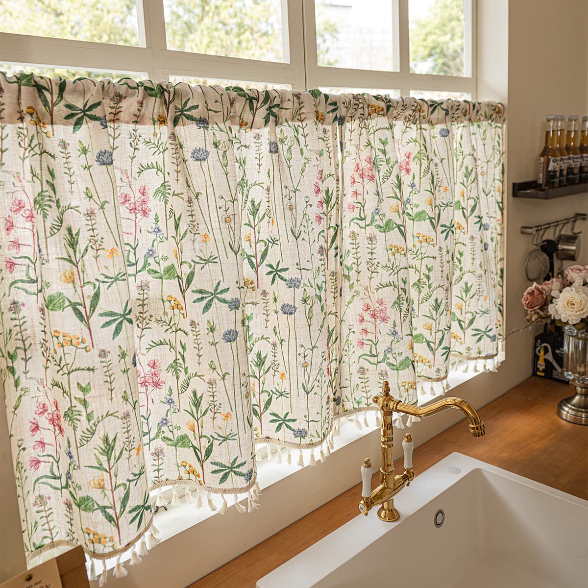 Best-selling Coffee Curtain for Kitchen Living Room Light-blocking Short Window Valance No-drill Curtain Rod Pocket Small Curtain