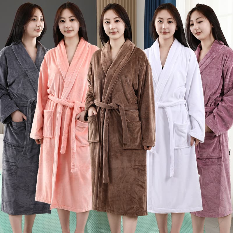 Winter Coral Fleece Bathrobe for Women, Absorbent Bath Towel, Thickened Bathrobe for Home Use, Long-Sleeved Bath Dress, Soft