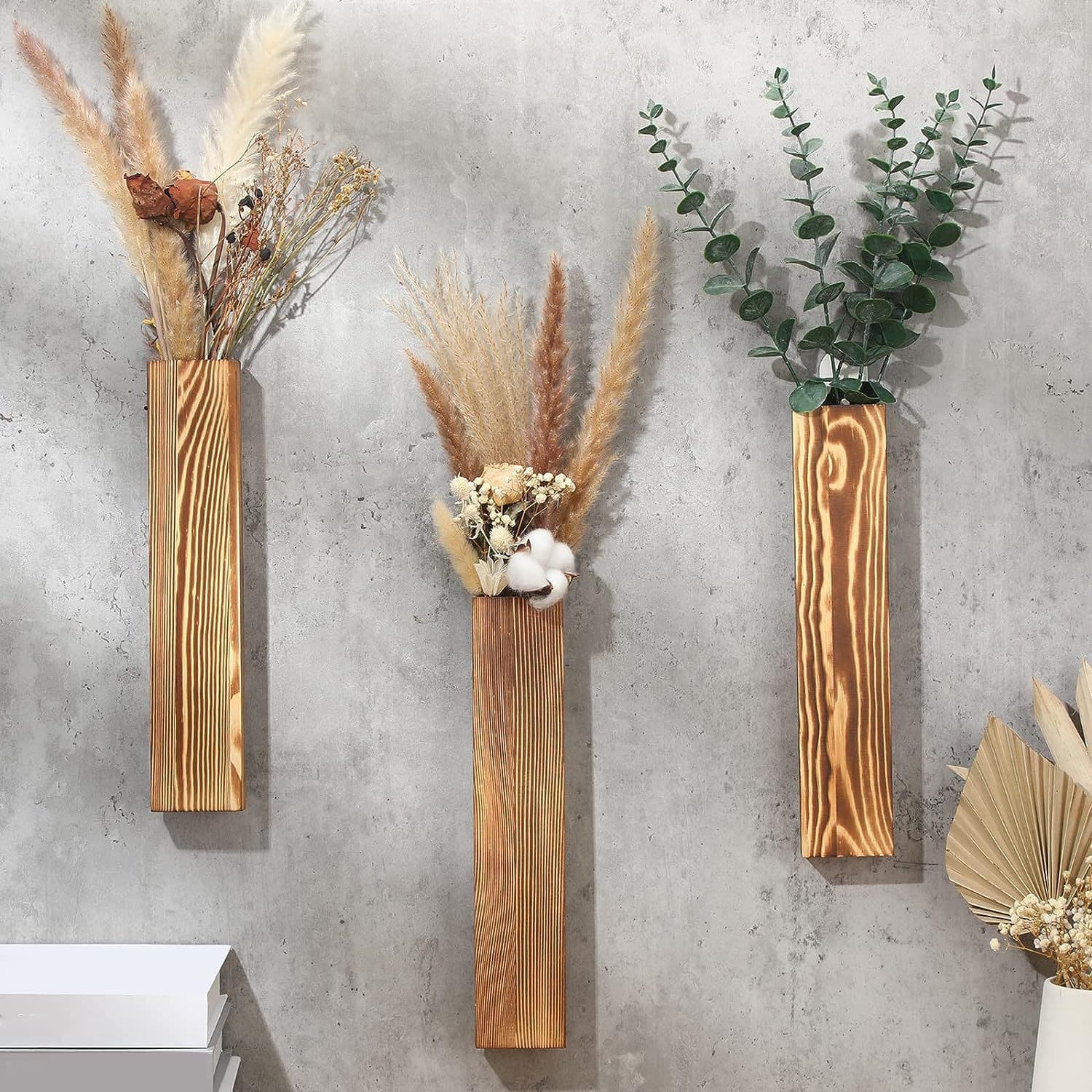Cross-border Nordic style solid wood wall-mounted flower vase, wall decoration with original wood hanging piece, home green plant wall decor