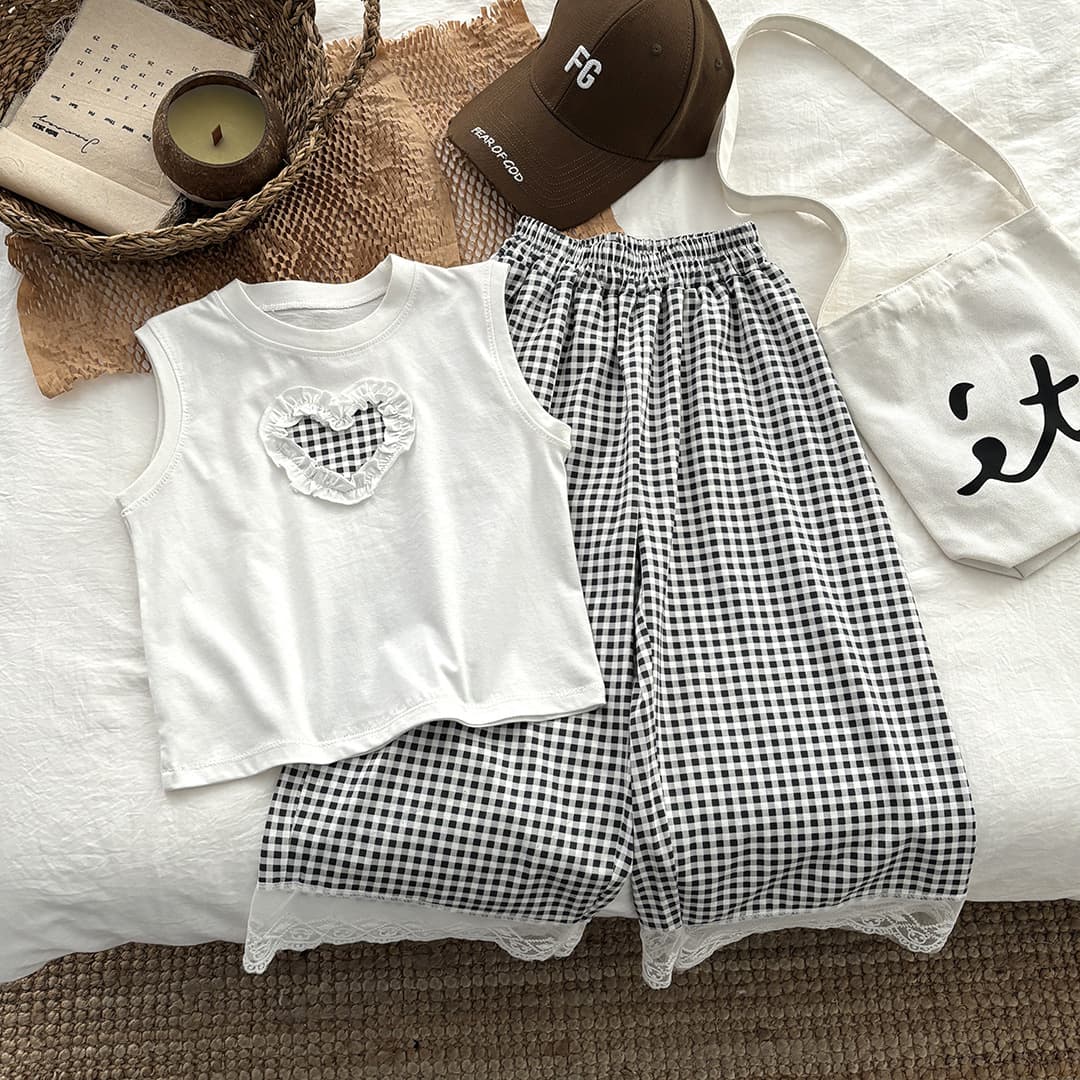 Girls' cotton-trimmed suit, children's casual vest, wide-leg pants and culottes, girls' vacation trend, big children's summer style