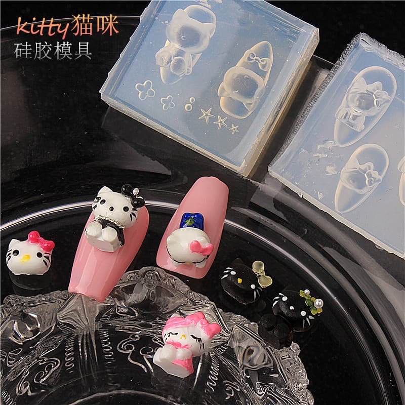 Trendy Nail Art Hello Kitty Middle Finger KT Cat Silicone Mold Cartoon Cute Cat Nail Ornament Mold