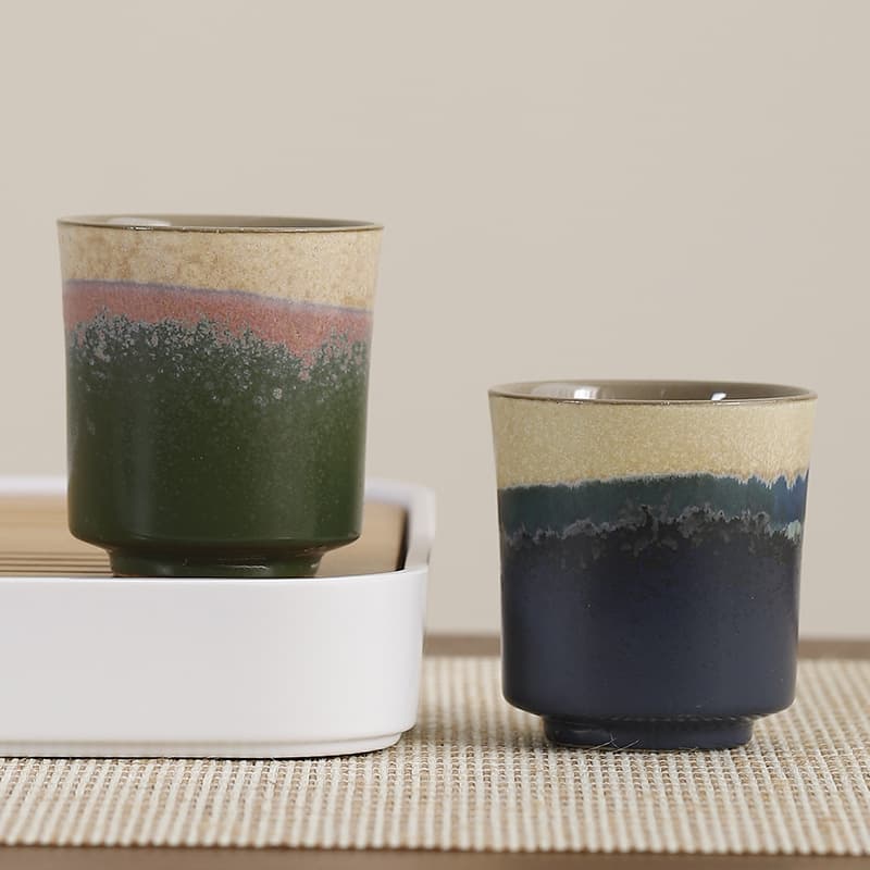 Cross-border Ceramic Coarse Pottery Tea Cup Tea Set Master Cup Kiln Change Peacock Green Vintage Style Home Use Horizontal Arc Single Cup