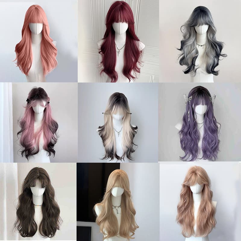 Wig Female Air Bangs Big Wave Lolita Gradient Long Curly Hair Full Headband Natural Artificial Hair Hair Cover