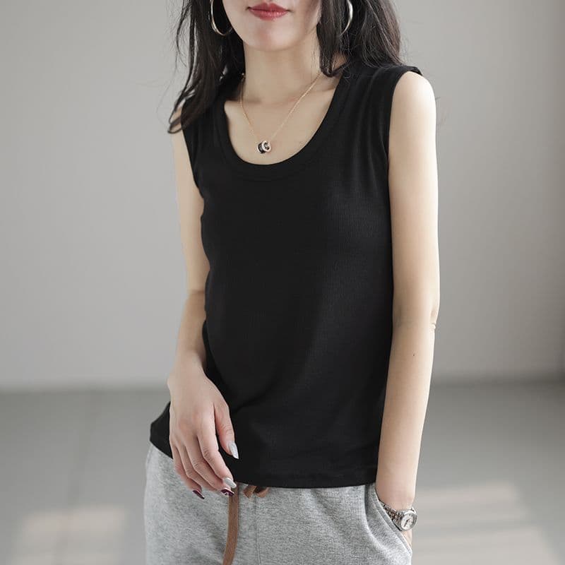 Summer Versatile Ribbed Camisole Tank Top for Women Plus Size Slimming Inner Layer Base Sport Outerwear Sleeveless T-Shirt