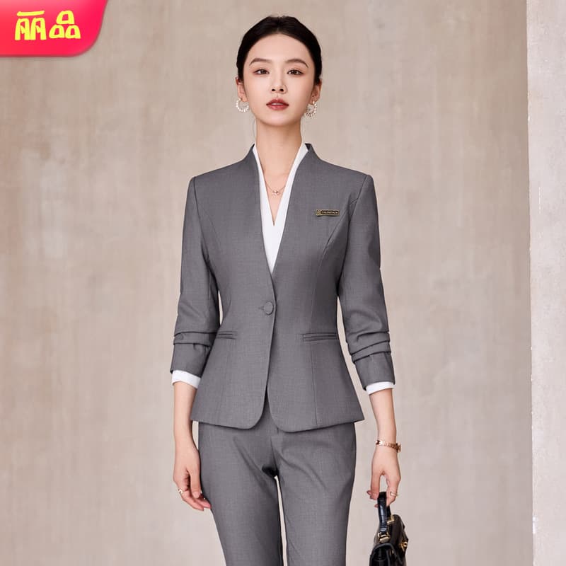 Wholesale Spring/Autumn Gray Suit Set for Women, High-End Formal Wear for Hotel, Jewelry Store, Gold Shop Staff Uniforms
