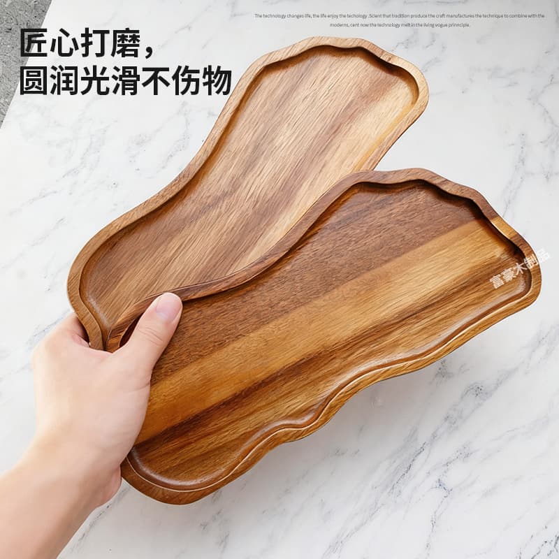 Japanese Acacia Wood Tray for Kitchen Home Fruit Display Plate Creative Multifunctional Storage Tray Tea