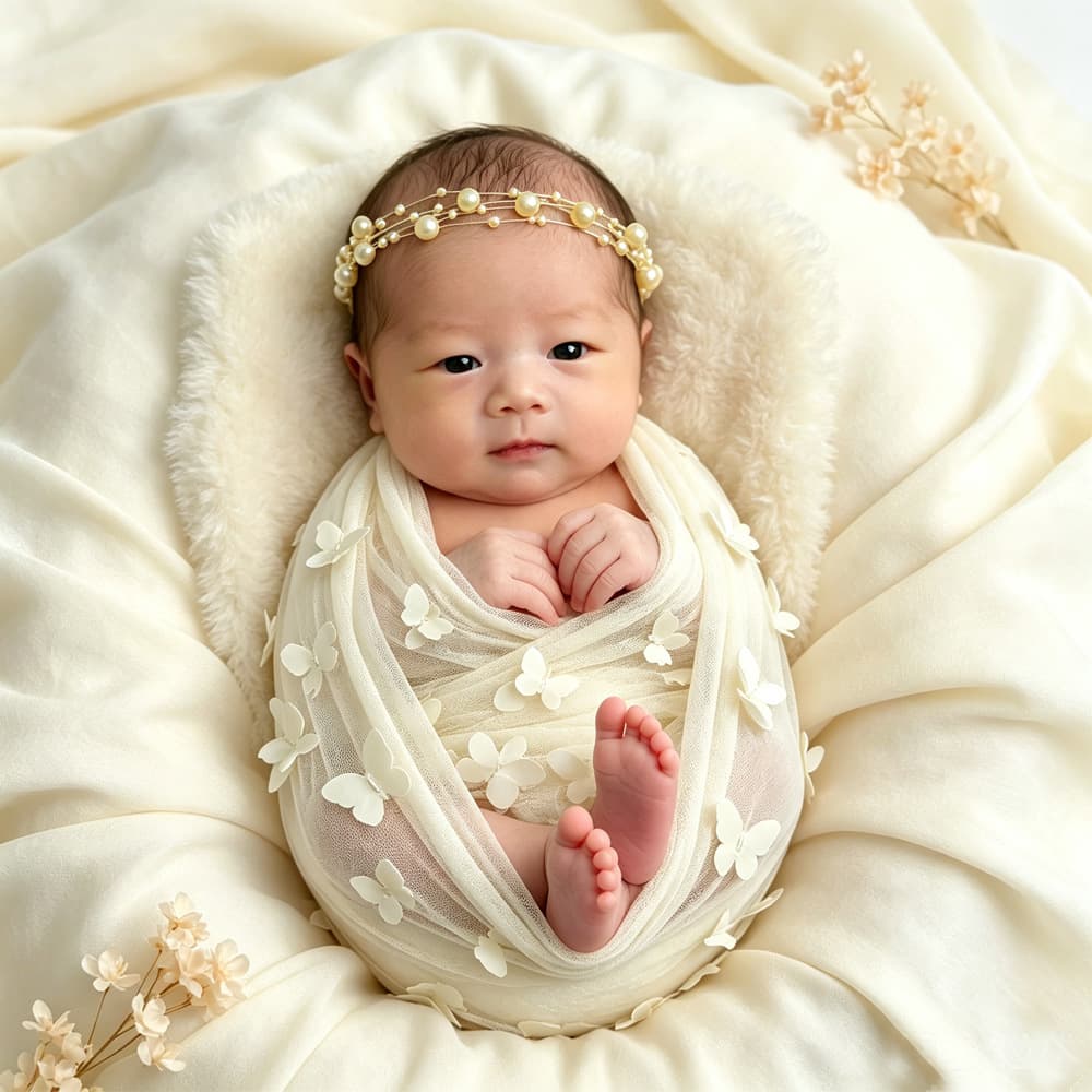 Cross-border newborn baby photography butterfly swaddle pearl hair accessories studio full moon 100 days photo wrap wholesale props
