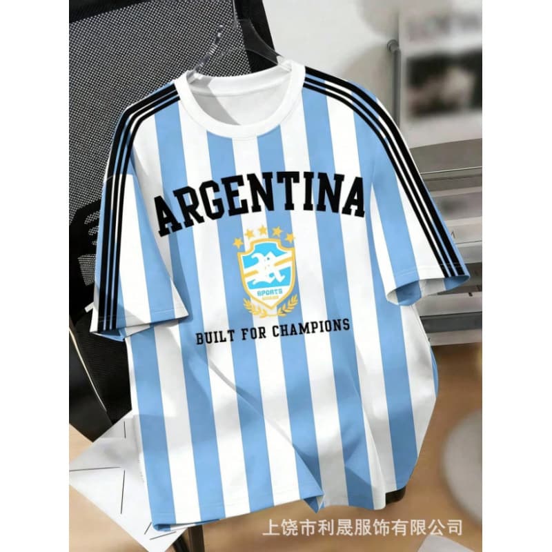 2026 Cross-Border New Jersey Argentina Summer Sports Round Neck Short Sleeve T-Shirt 3D Digital Print World Cup