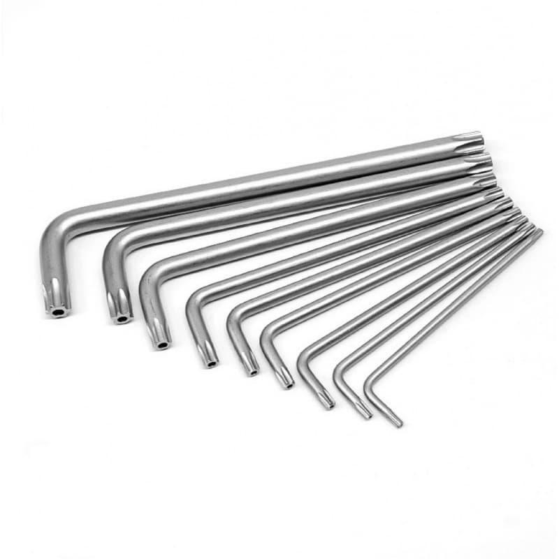Star wrench T10-T50 with center hole internal hex screwdriver, L-type dual-use hardened anti-theft wrench with hole.