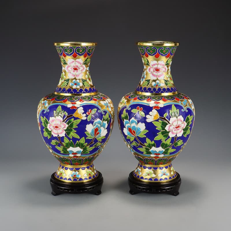 Beijing Cloisonne Vase Ornaments Craft Gift Filigree Enamel Filigree Silver Blue Flower Blooming Wealth Weekly Utensil Vase