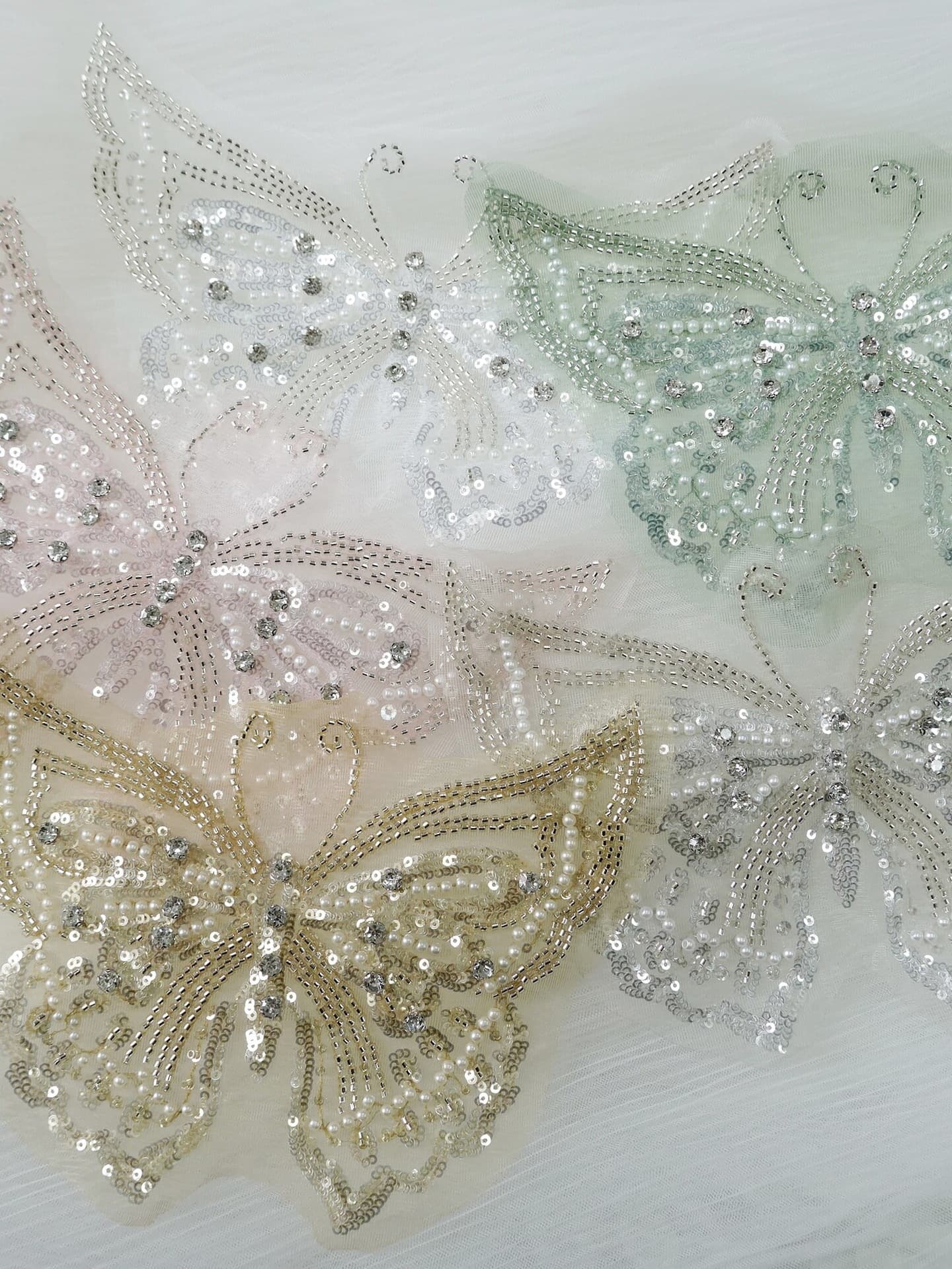 Multicolor Sequin Beaded Butterfly Pearl Embellished Fabric Patch for Wedding Dress, Lolita, and Children's Clothing Accessories