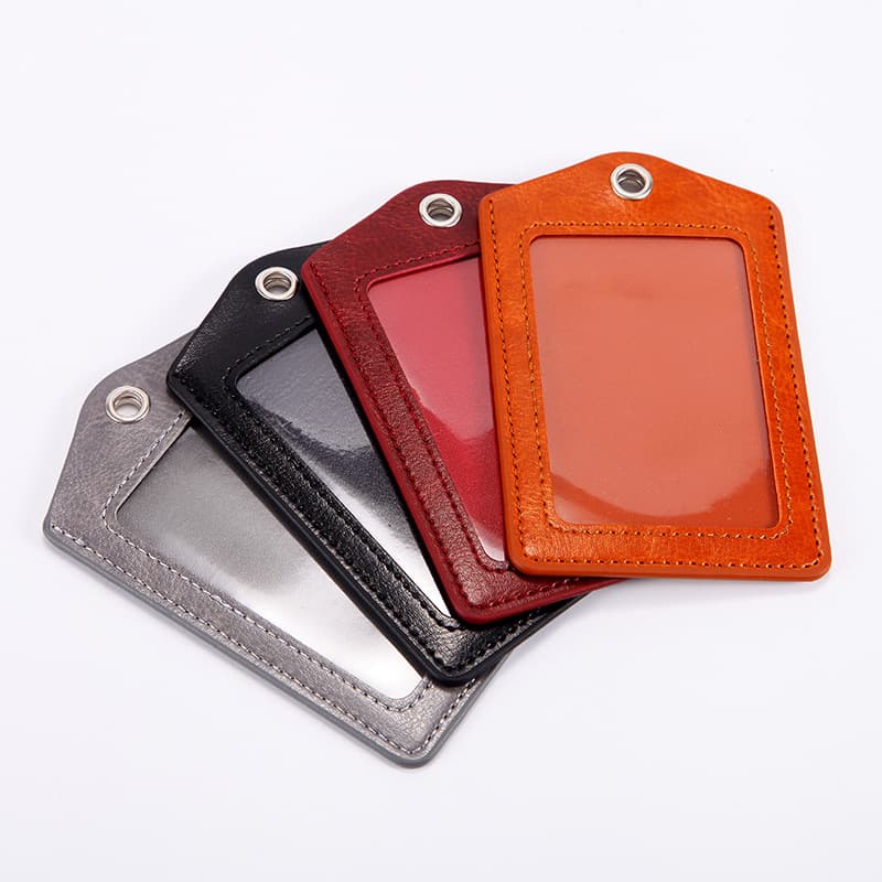 Double-Sided Leather Card Holder Work ID Badge Case Employee Identification Card Cover Modern Minimalist Style PU Material