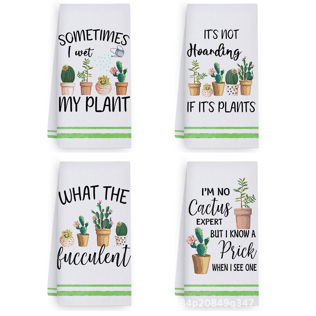 Amazon Best-Selling Waffle Weave Green Plant Sports Towel, Pineapple Pattern Microfiber Absorbent Print Cleaning Tea Towel