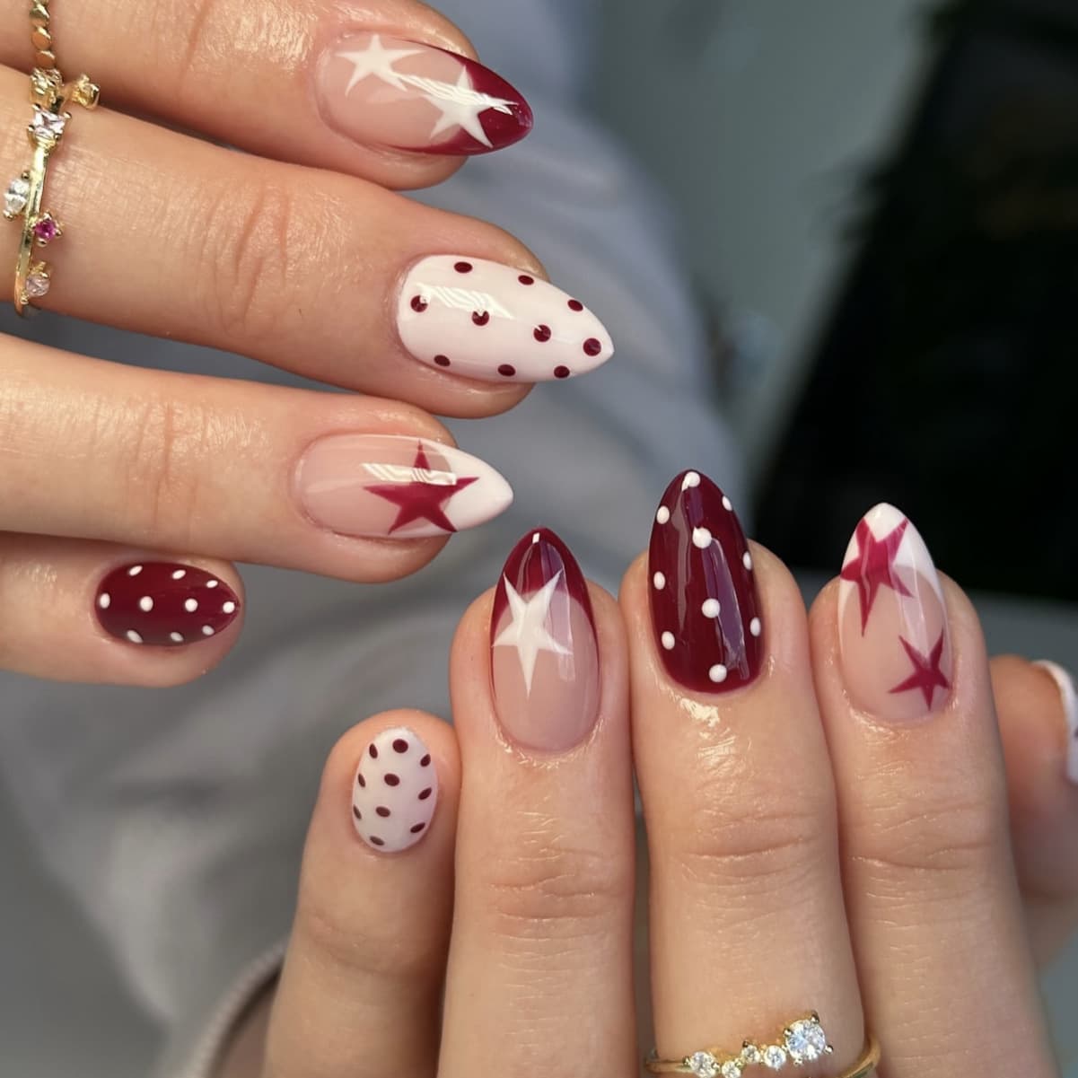 Export Style Nude Pink Wine Red French Star Polka Dot Press-On Nails Girly Heart Whitening Nail Tips Finished Boxed