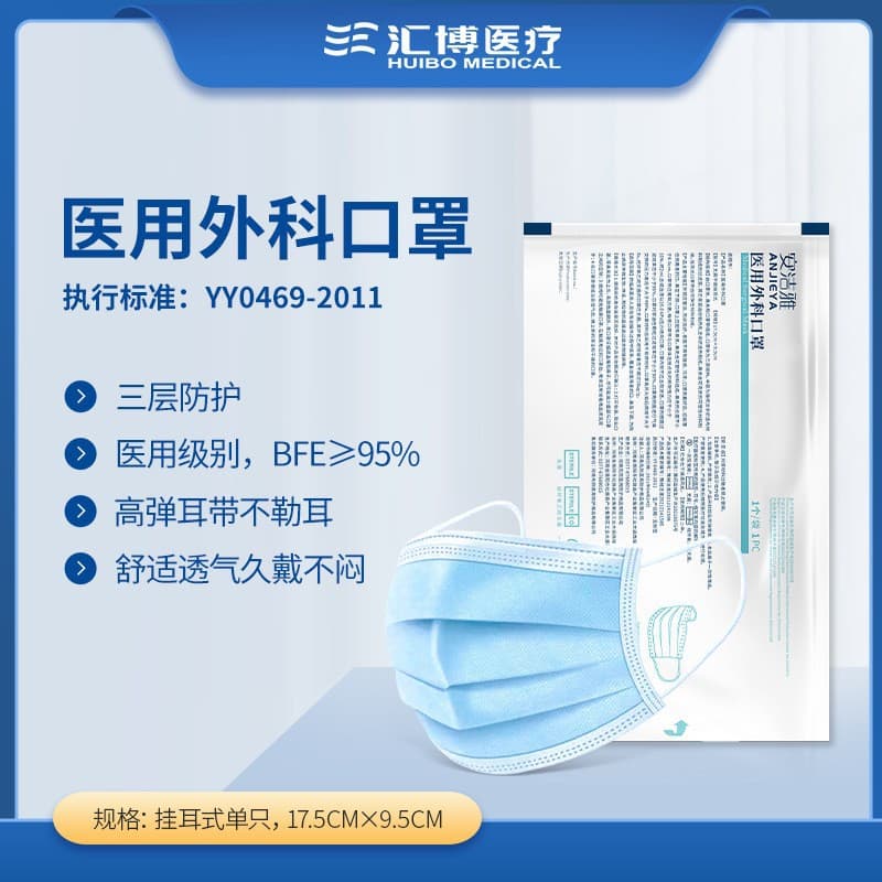 Anjieya Xianfang Shidai Medical Grade Surgical Masks for Adults, Individually Packaged, Flat Three-Layer Protection