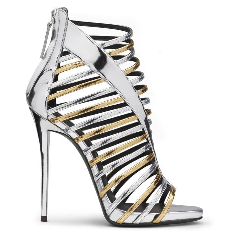 Summer new European and American Roman shoes foreign trade original single high-heeled women's sandals gold and silver thin straps with covered roots and open toes