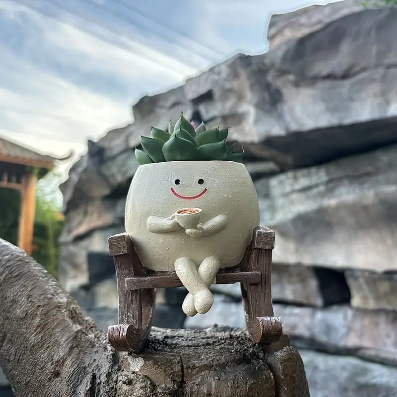 Cross-border Funny Smile Rocking Flower Pot Garden Decoration Hanging Ornament New Bonsai Outdoor Rustic Sofa Flower Pot Wholesale
