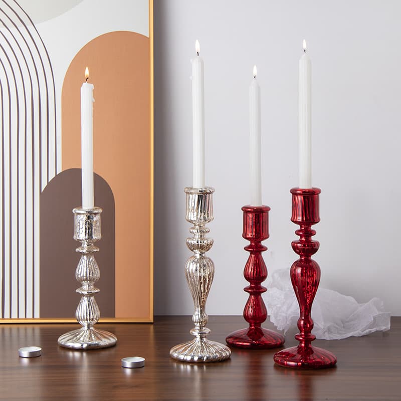 Silver-Plated Candleholder Vintage Decoration Romantic Candlelight Dinner Glass Ornament French European Style Tibetan Silver Candleholder