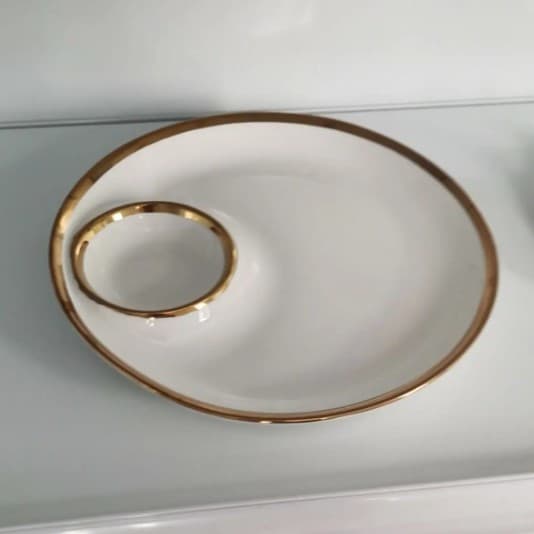 High-end gold-edged European-style sub-plate white porcelain plate two-in-one dumpling plate irregular plate