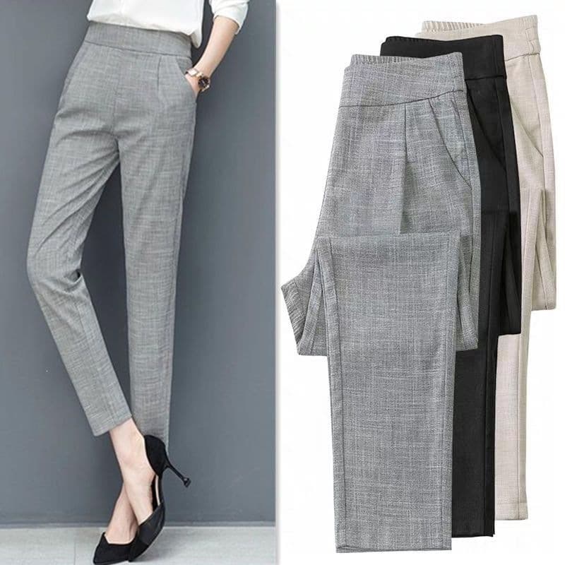 Straight-leg 2026 Spring/Fall Cropped Cotton-Linen High-Waist Slimming Harem Pants for Women, Casual Loose Fit Tapered Trousers