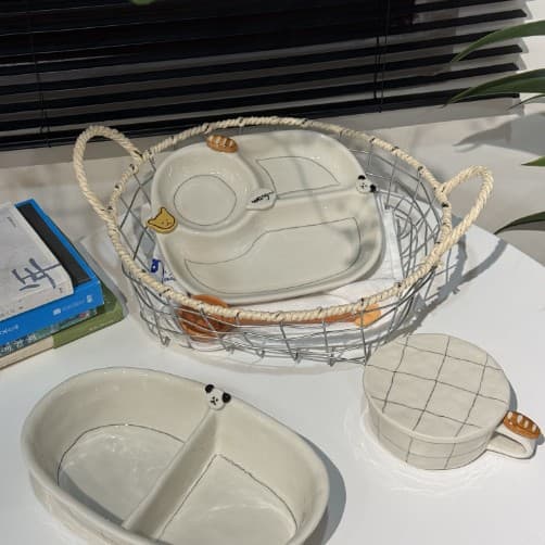 High-Aesthetic Ins Simple Button Puppy Series Fruit Plate Snack Plate Divided Plate Salad Plate Breakfast Cup