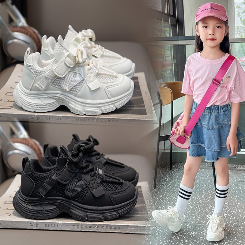 Girls' Sports Shoes - Mesh Casual Sneakers Spring and Autumn New Style Student White Shoes Breathable Versatile Retro Dad Shoes for Big Kids