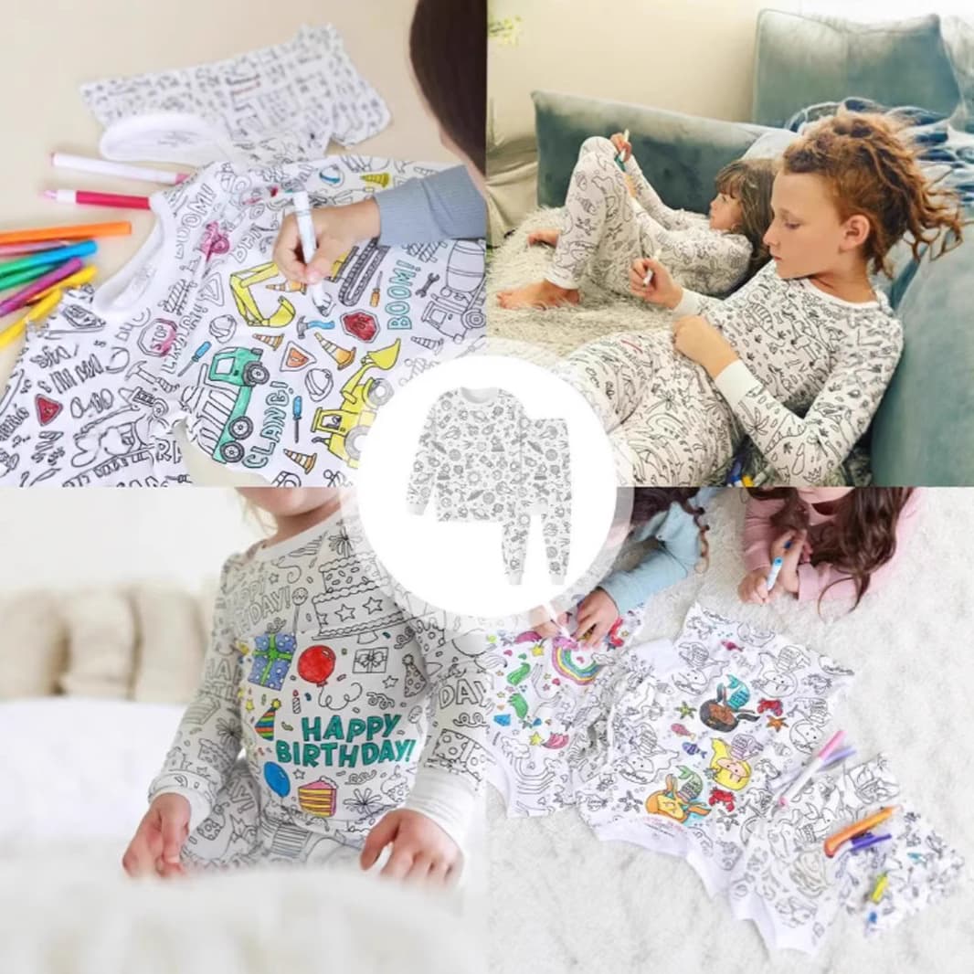 Cross-border EU/US Children's DIY Christmas Halloween Graffiti Pajama Sets Coloring Pajama Sets
