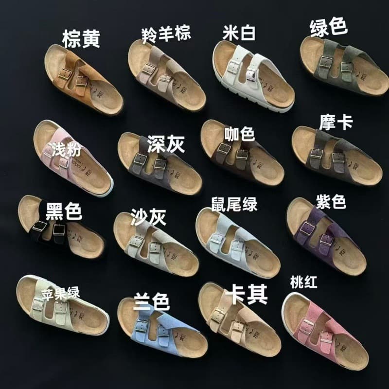Original Packaging Spring/Summer Birkenstock Suede Thick Sole Elevated Double Buckle Genuine Leather Cork Unisex Retro Sandals