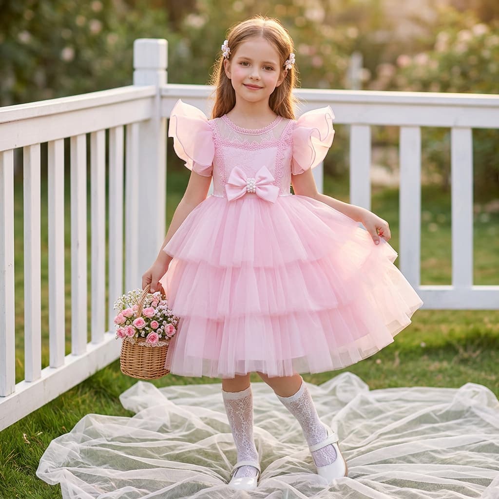 Cross-border New Product Girls Formal Dress Toddler Girl Mesh Tulle Dress Beaded Tutu Dress Children Wedding Dress