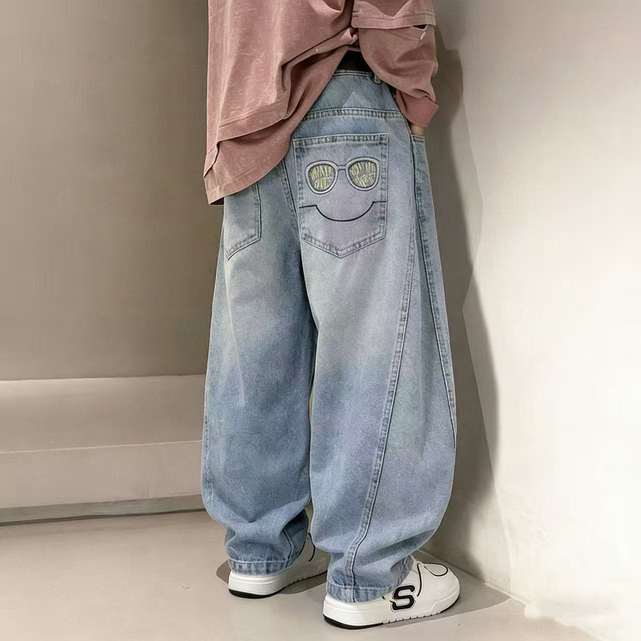 Boys' Jeans 2026 Spring/Autumn Trendy Pants Big Kids Stylish Loose Wide-Leg Pants Children's Trousers