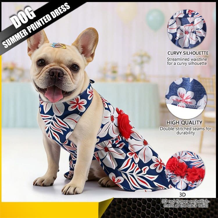 Summer Thin Dog Dress for Pets, Cross-border European and American Style Dress, Polka Dot Print Polyester Puppy Clothing