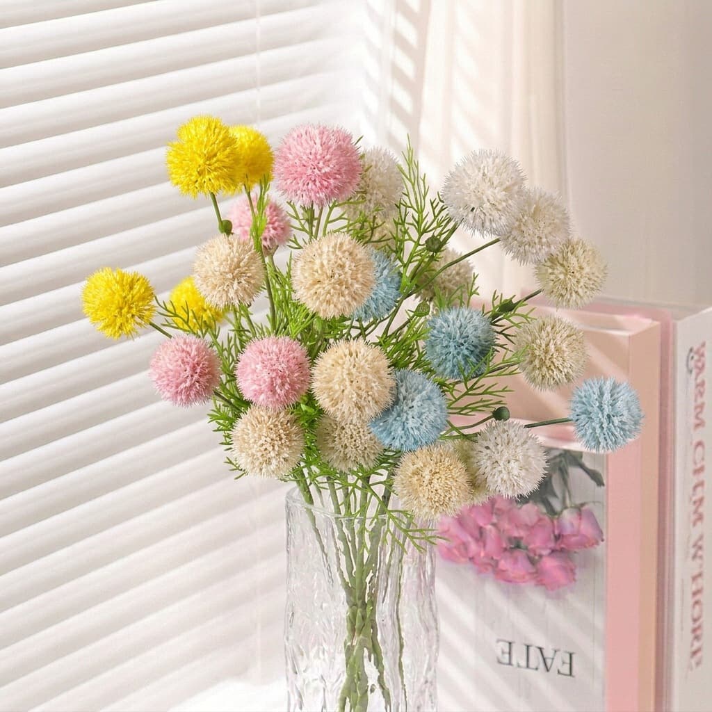 5-Head Artificial Dandelion Simulation Flowers for Wedding Decoration, Aisle Guide, Home Living Room Decorative Ornaments