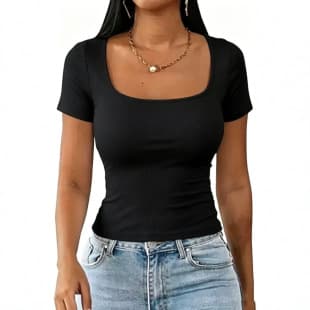 Wholesale Export 2026 Summer U-Neck Short Sleeve T-Shirt Women's New Simple Casual Versatile Fashionable Slim Fit Top