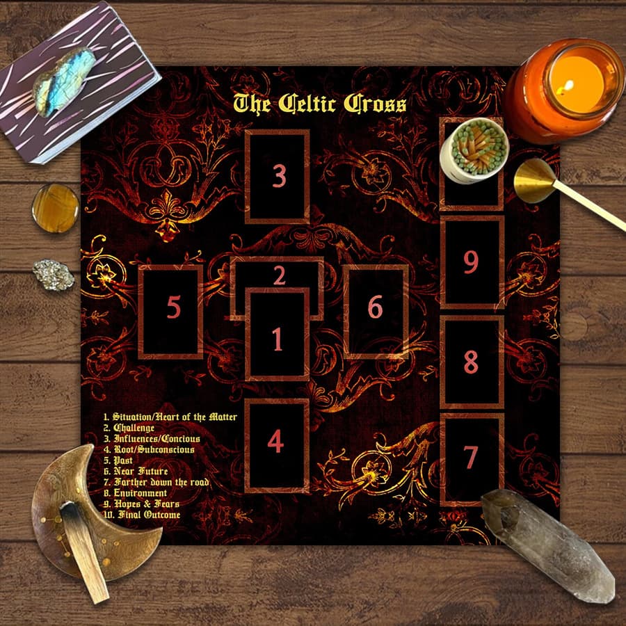 Cross-Border Hot Selling Vintage Moon Phase Tree of Life Altar Cloth Five-Pointed Star Tarot Black Oracle Cloth Tarot Table Cloth Mat