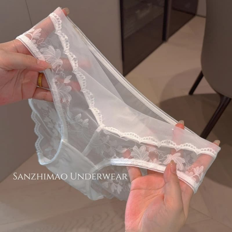 2025 New French Lace Pure Desire Solid Satin Hollow Low Waist Triangle Panties for Women Breathable Full Cotton Crotch Silk Satin