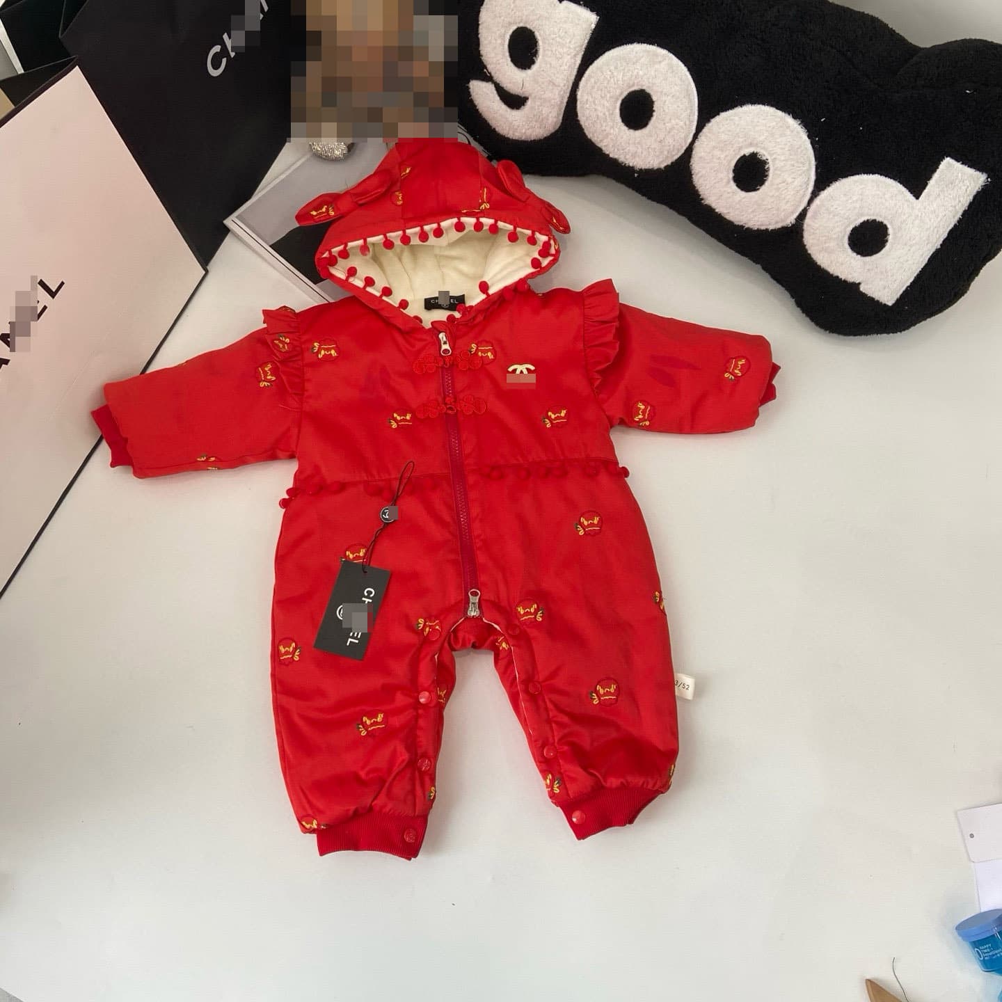 Baby New Year Outfit Winter Onesie Newborn 1-Month 100-Day Red Festive Thick Cotton Padded Winter