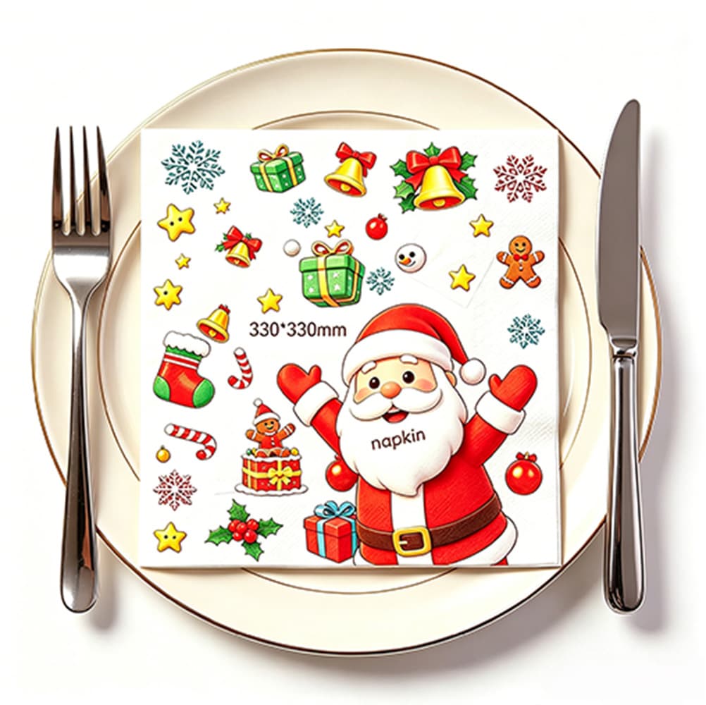 Square napkin Christmas pattern 330*330 napkin tissue color printed party tissue napkins