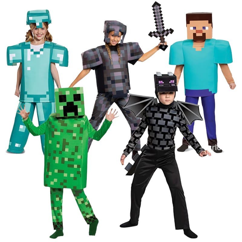 Halloween blue-green Minecraft kids' cosplay costume Steve Creeper game performance costume