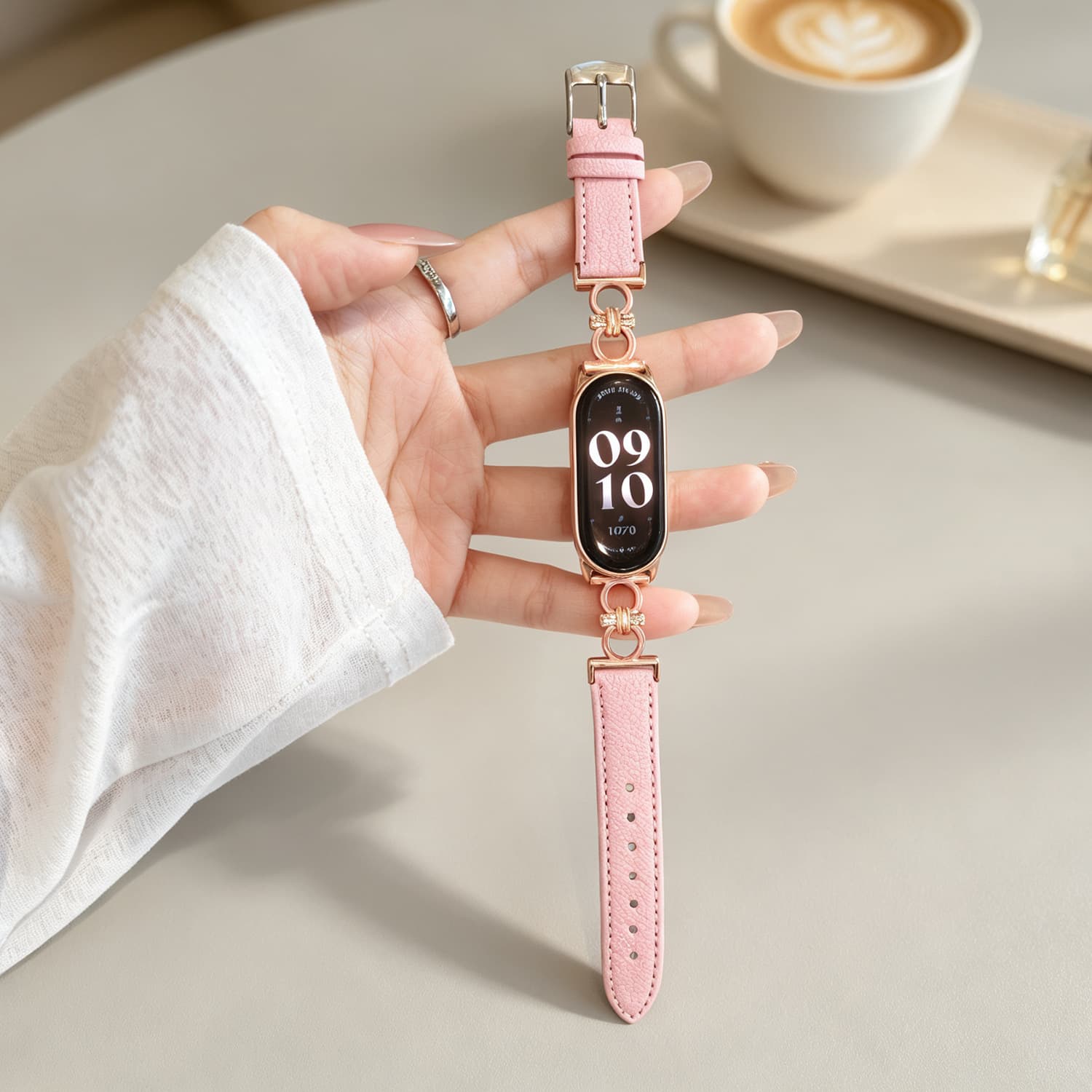 Compatible with Xiaomi Band 11/10/9/8 Wristband Metal Rhinestone Inlaid Flat-Woven Leather Strap Xiaomi 7/6/5 Universal Band
