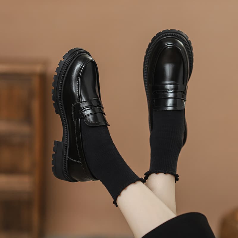 Women's Loafers British Style 2025 Autumn New Casual Slip-on Loafers JK Shoes Flat Shoes Thick Sole Work Shoes