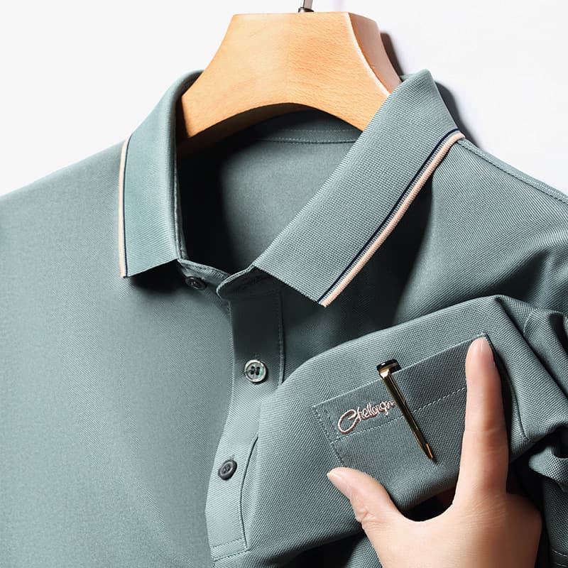 Men's Summer Turn-Down Collar Real Pocket Embroidered Short Sleeve Business Casual Fashion Simple T-Shirt Father's Top